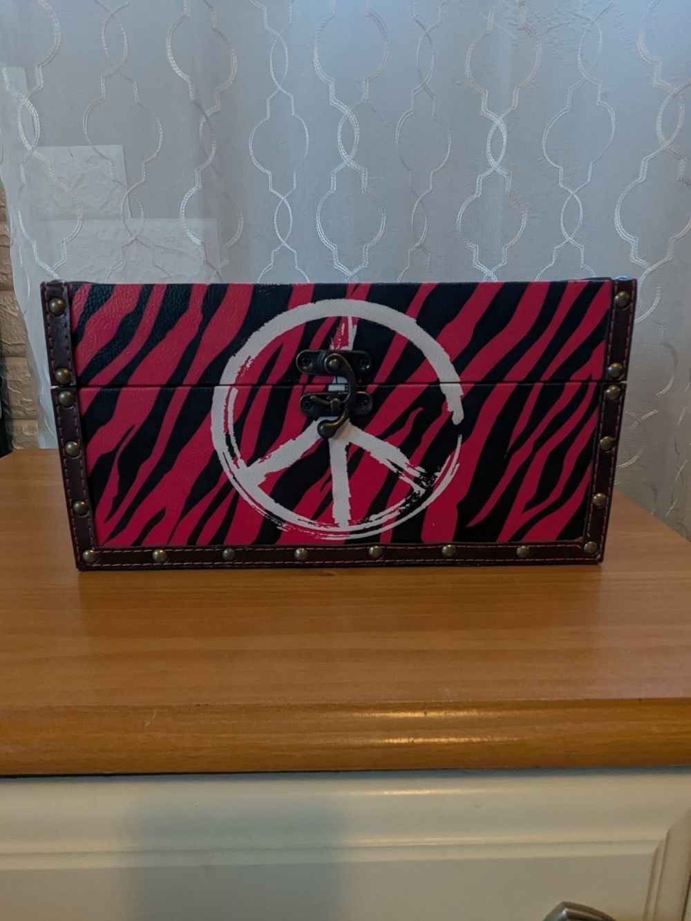 Decorative Pink Zebra Peace Sign Storage Box - Unbranded